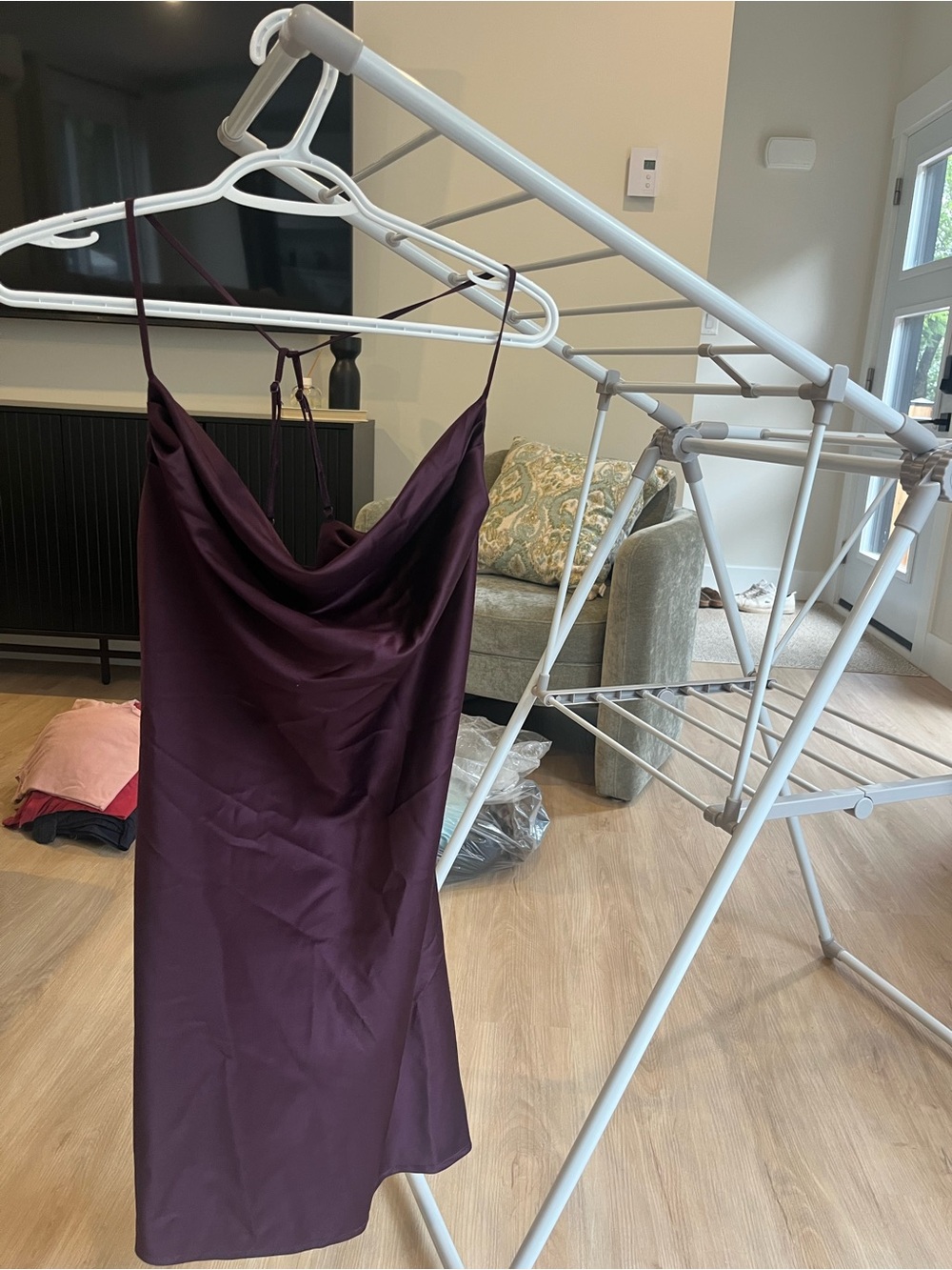 Dynamite Satin Cowl Midi Dress - Plum